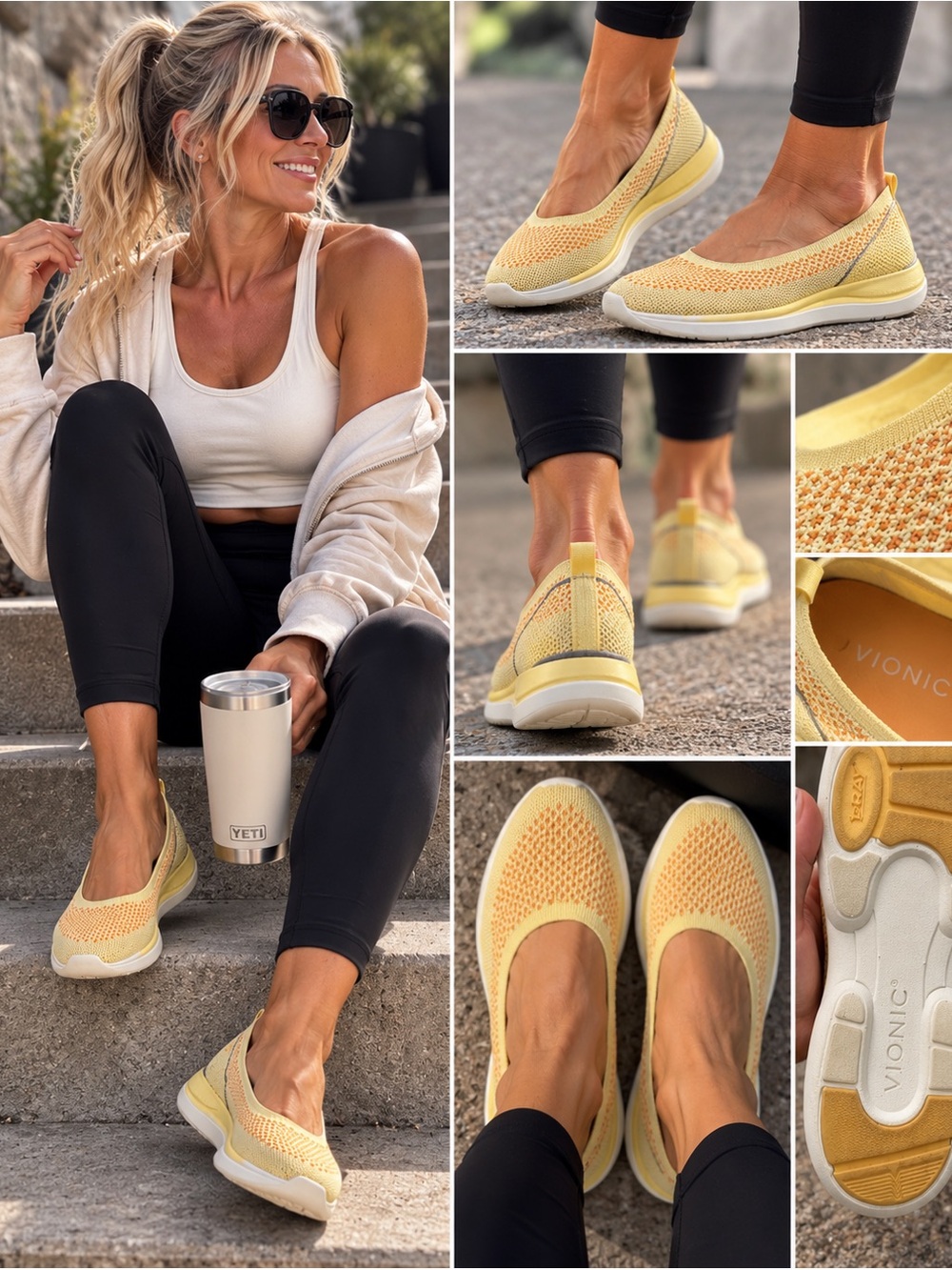 Vionic Womenโs Size 9.5 Yellow Orange Knit Slip On Ballet Flats Comfort Shoes